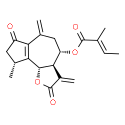 ChemSpider 2D Image | (4betaH)-8alpha-(2-methylbut-2-enoyloxy)-2-oxo-1(5),10(14),11(13)-guaiatrien-12,6alpha-olide | C20H22O5