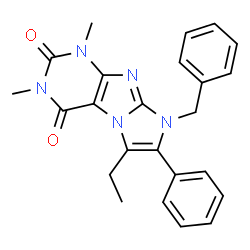 ChemSpider 2D Image | 8-Benzyl-6-ethyl-1,3-dimethyl-7-phenyl-1H-imidazo[2,1-f]purine-2,4(3H,8H)-dione | C24H23N5O2