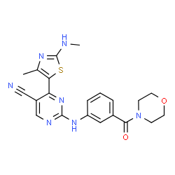 ChemSpider 2D Image | 4-[4-Methyl-2-(methylamino)-1,3-thiazol-5-yl]-2-{[3-(4-morpholinylcarbonyl)phenyl]amino}-5-pyrimidinecarbonitrile | C21H21N7O2S