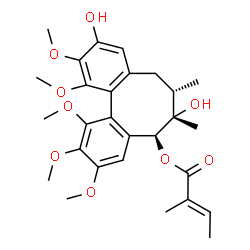 ChemSpider 2D Image | (5S,6S,7S)-6,10-Dihydroxy-1,2,3,11,12-pentamethoxy-6,7-dimethyl-5,6,7,8-tetrahydrodibenzo[a,c][8]annulen-5-yl (2E)-2-methyl-2-butenoate | C28H36O9