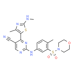 ChemSpider 2D Image | 4-[4-Methyl-2-(methylamino)-1,3-thiazol-5-yl]-2-{[4-methyl-3-(4-morpholinylsulfonyl)phenyl]amino}-5-pyrimidinecarbonitrile | C21H23N7O3S2