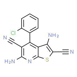 ChemSpider 2D Image | 3,6-Diamino-4-(2-chlorophenyl)thieno[2,3-b]pyridine-2,5-dicarbonitrile | C15H8ClN5S