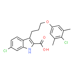 ChemSpider 2D Image | 6-Chloro-3-[3-(4-chloro-3,5-dimethylphenoxy)propyl]-1H-indole-2-carboxylic acid | C20H19Cl2NO3