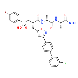 ChemSpider 2D Image | N-[(2S)-3-[(4-Bromophenyl)(hydroxy)phosphoryl]-2-{[3-(3'-chloro-4-biphenylyl)-1,2-oxazol-5-yl]methyl}propanoyl]-L-alanyl-L-alaninamide | C31H31BrClN4O6P