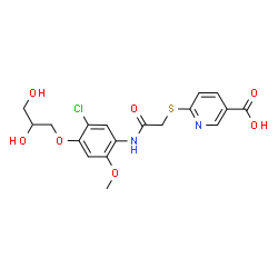 ChemSpider 2D Image | 6-[(2-{[5-Chloro-4-(2,3-dihydroxypropoxy)-2-methoxyphenyl]amino}-2-oxoethyl)sulfanyl]nicotinic acid | C18H19ClN2O7S