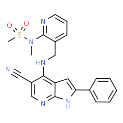 ChemSpider 2D Image | N-(3-{[(5-Cyano-2-phenyl-1H-pyrrolo[2,3-b]pyridin-4-yl)amino]methyl}-2-pyridinyl)-N-methylmethanesulfonamide | C22H20N6O2S