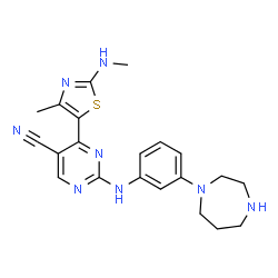 ChemSpider 2D Image | 2-[[3-(1,4-Diazepan-1-Yl)phenyl]amino]-4-[4-Methyl-2-(Methylamino)-1,3-Thiazol-5-Yl]pyrimidine-5-Carbonitrile | C21H24N8S