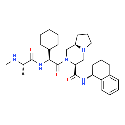 ChemSpider 2D Image | (3S,8aR)-2-{(2S)-2-Cyclohexyl-2-[(N-methyl-L-alanyl)amino]acetyl}-N-[(1R)-1,2,3,4-tetrahydro-1-naphthalenyl]octahydropyrrolo[1,2-a]pyrazine-3-carboxamide | C30H45N5O3