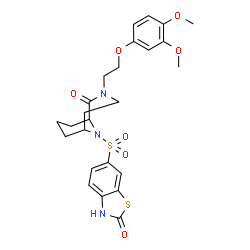 ChemSpider 2D Image | 3-[2-(3,4-Dimethoxyphenoxy)ethyl]-10-[(2-oxo-2,3-dihydro-1,3-benzothiazol-6-yl)sulfonyl]-3,10-diazabicyclo[4.3.1]decan-2-one | C25H29N3O7S2