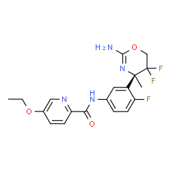 ChemSpider 2D Image | N-{3-[(4R)-2-Amino-5,5-difluoro-4-methyl-5,6-dihydro-4H-1,3-oxazin-4-yl]-4-fluorophenyl}-5-ethoxy-2-pyridinecarboxamide | C19H19F3N4O3