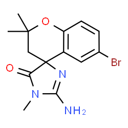 ChemSpider 2D Image | 2'-Amino-6-bromo-1',2,2-trimethyl-2,3-dihydrospiro[chromene-4,4'-imidazol]-5'(1'H)-one | C14H16BrN3O2