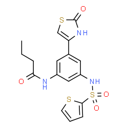 ChemSpider 2D Image | N-{3-(2-Oxo-2,3-dihydro-1,3-thiazol-4-yl)-5-[(2-thienylsulfonyl)amino]phenyl}butanamide | C17H17N3O4S3