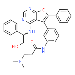 ChemSpider 2D Image | N-[3-(4-{[(1S)-2-Hydroxy-1-phenylethyl]amino}-6-phenylfuro[2,3-d]pyrimidin-5-yl)phenyl]-N~3~,N~3~-dimethyl-beta-alaninamide | C31H31N5O3