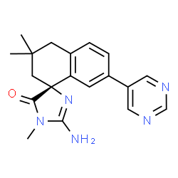 ChemSpider 2D Image | (4R)-2-Amino-1,3',3'-trimethyl-7'-(5-pyrimidinyl)-3',4'-dihydro-2'H-spiro[imidazole-4,1'-naphthalen]-5(1H)-one | C19H21N5O