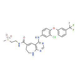 ChemSpider 2D Image | 4-({3-Chloro-4-[3-(trifluoromethyl)phenoxy]phenyl}amino)-N-[2-(methylsulfonyl)ethyl]-7,8-dihydro-1H-pyrimido[4,5-b]azepine-6-carboxamide | C25H23ClF3N5O4S