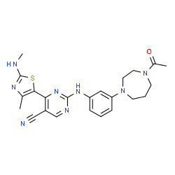 ChemSpider 2D Image | 2-{[3-(4-Acetyl-1,4-diazepan-1-yl)phenyl]amino}-4-[4-methyl-2-(methylamino)-1,3-thiazol-5-yl]-5-pyrimidinecarbonitrile | C23H26N8OS