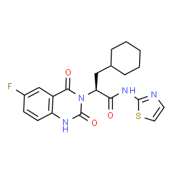 ChemSpider 2D Image | (2S)-3-Cyclohexyl-2-(6-fluoro-2,4-dioxo-1,4-dihydro-3(2H)-quinazolinyl)-N-(1,3-thiazol-2-yl)propanamide | C20H21FN4O3S