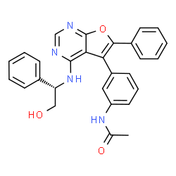 ChemSpider 2D Image | N-[3-(4-{[(1S)-2-Hydroxy-1-phenylethyl]amino}-6-phenylfuro[2,3-d]pyrimidin-5-yl)phenyl]acetamide | C28H24N4O3