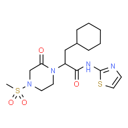 ChemSpider 2D Image | 3-Cyclohexyl-2-[4-(methylsulfonyl)-2-oxo-1-piperazinyl]-N-(1,3-thiazol-2-yl)propanamide | C17H26N4O4S2