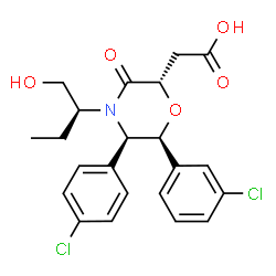 ChemSpider 2D Image | {(2S,5R,6S)-6-(3-Chlorophenyl)-5-(4-chlorophenyl)-4-[(2S)-1-hydroxy-2-butanyl]-3-oxo-2-morpholinyl}acetic acid | C22H23Cl2NO5