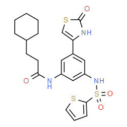 ChemSpider 2D Image | 3-Cyclohexyl-N-{3-(2-oxo-2,3-dihydro-1,3-thiazol-4-yl)-5-[(2-thienylsulfonyl)amino]phenyl}propanamide | C22H25N3O4S3