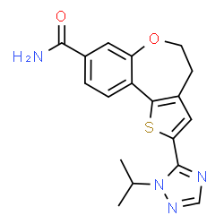 ChemSpider 2D Image | 2-(1-Isopropyl-1H-1,2,4-triazol-5-yl)-4,5-dihydrothieno[3,2-d][1]benzoxepine-8-carboxamide | C18H18N4O2S