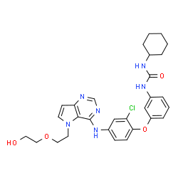 ChemSpider 2D Image | 1-{3-[2-Chloro-4-({5-[2-(2-hydroxyethoxy)ethyl]-5H-pyrrolo[3,2-d]pyrimidin-4-yl}amino)phenoxy]phenyl}-3-cyclohexylurea | C29H33ClN6O4