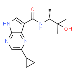 ChemSpider 2D Image | 2-Cyclopropyl-N-[(2R)-3-hydroxy-3-methyl-2-butanyl]-4H-pyrrolo[2,3-b]pyrazine-7-carboxamide | C15H20N4O2