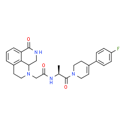 ChemSpider 2D Image | N-{(2S)-1-[4-(4-Fluorophenyl)-3,6-dihydro-1(2H)-pyridinyl]-1-oxo-2-propanyl}-2-(7-oxo-2,3,7,8,9,9a-hexahydro-1H-benzo[de][1,7]naphthyridin-1-yl)acetamide | C27H29FN4O3