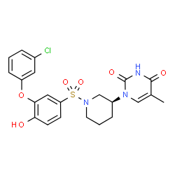 ChemSpider 2D Image | 1-[(3S)-1-{[3-(3-Chlorophenoxy)-4-hydroxyphenyl]sulfonyl}-3-piperidinyl]-5-methyl-2,4(1H,3H)-pyrimidinedione | C22H22ClN3O6S
