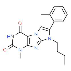 ChemSpider 2D Image | 8-Butyl-1-methyl-7-(2-methylphenyl)-1H-imidazo[2,1-f]purine-2,4(3H,8H)-dione | C19H21N5O2