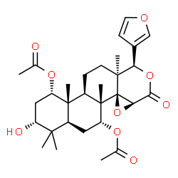 ChemSpider 2D Image | (1S,3R,4aS,6R,6aS,6bR,7aS,10R,10aS,12aR,12bS)-10-(3-Furyl)-3-hydroxy-4,4,6a,10a,12b-pentamethyl-8-oxohexadecahydronaphtho[2,1-f]oxireno[d]isochromene-1,6-diyl diacetate | C30H40O9