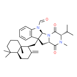 ChemSpider 2D Image | (3S,5aS,10bS,11aS)-3-Isopropyl-2-methyl-1,4-dioxo-10b-{[(1S,4aS,8aS)-5,5,8a-trimethyl-2-methylenedecahydro-1-naphthalenyl]methyl}-1,2,3,4,5a,10b,11,11a-octahydro-6H-pyrazino[1',2':1,5]pyrrolo[2,3-b]in
dole-6-carbaldehyde | C33H45N3O3