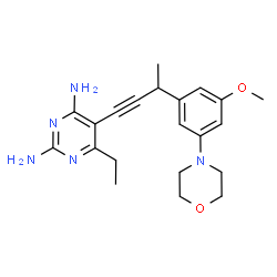 ChemSpider 2D Image | 6-Ethyl-5-{3-[3-methoxy-5-(4-morpholinyl)phenyl]-1-butyn-1-yl}-2,4-pyrimidinediamine | C21H27N5O2