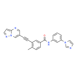 ChemSpider 2D Image | N-[3-(1H-Imidazol-1-yl)phenyl]-4-methyl-3-(pyrazolo[1,5-a]pyrimidin-6-ylethynyl)benzamide | C25H18N6O