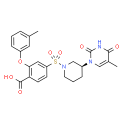 ChemSpider 2D Image | 4-{[(3S)-3-(5-Methyl-2,4-dioxo-3,4-dihydro-1(2H)-pyrimidinyl)-1-piperidinyl]sulfonyl}-2-(3-methylphenoxy)benzoic acid | C24H25N3O7S