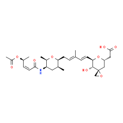 ChemSpider 2D Image | [(3R,5S,7R,8R)-7-{(1E,3E)-5-[(2S,3S,5R,6R)-5-{[(2Z,4S)-4-Acetoxy-2-pentenoyl]amino}-3,6-dimethyltetrahydro-2H-pyran-2-yl]-3-methyl-1,3-pentadien-1-yl}-8-hydroxy-1,6-dioxaspiro[2.5]oct-5-yl]acetic acid | C28H41NO9