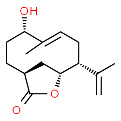ChemSpider 2D Image | (1S,4S,5E,8R,9R)-4-Hydroxy-8-isopropenyl-5-methyl-10-oxabicyclo[7.2.1]dodec-5-en-11-one | C15H22O3