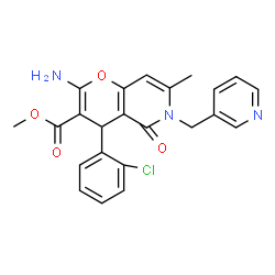 ChemSpider 2D Image | Methyl 2-amino-4-(2-chlorophenyl)-7-methyl-5-oxo-6-(3-pyridinylmethyl)-5,6-dihydro-4H-pyrano[3,2-c]pyridine-3-carboxylate | C23H20ClN3O4