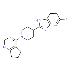 ChemSpider 2D Image | 2-[1-(6,7-Dihydro-5H-cyclopenta[d]pyrimidin-4-yl)-4-piperidinyl]-5-fluoro-1H-benzimidazole | C19H20FN5