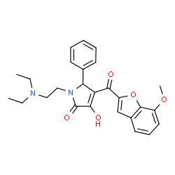 ChemSpider 2D Image | 1-[2-(Diethylamino)ethyl]-3-hydroxy-4-[(7-methoxy-1-benzofuran-2-yl)carbonyl]-5-phenyl-1,5-dihydro-2H-pyrrol-2-one | C26H28N2O5
