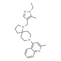ChemSpider 2D Image | 4-{1-[(1-Ethyl-5-methyl-1H-pyrazol-4-yl)methyl]-1,8-diazaspiro[4.5]dec-8-yl}-2-methylquinoline | C25H33N5