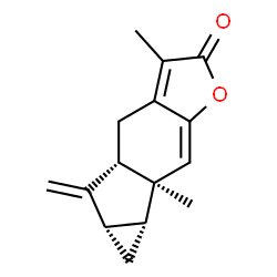 ChemSpider 2D Image | (4aS,5aS,6aR,6bS)-3,6b-Dimethyl-5-methylene-4a,5,5a,6,6a,6b-hexahydrocyclopropa[2,3]indeno[5,6-b]furan-2(4H)-one | C15H16O2