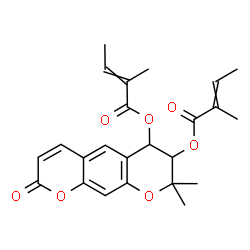 ChemSpider 2D Image | 8,8-Dimethyl-2-oxo-7,8-dihydro-2H,6H-pyrano[3,2-g]chromene-6,7-diyl bis(2-methyl-2-butenoate) | C24H26O7