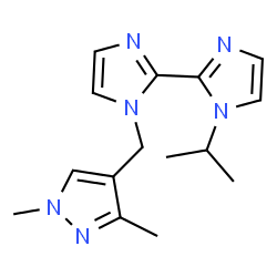 ChemSpider 2D Image | 1-[(1,3-Dimethyl-1H-pyrazol-4-yl)methyl]-1'-isopropyl-1H,1'H-2,2'-biimidazole | C15H20N6