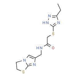 ChemSpider 2D Image | N-(2,3-Dihydroimidazo[2,1-b][1,3]thiazol-6-ylmethyl)-2-[(3-ethyl-1H-1,2,4-triazol-5-yl)sulfanyl]acetamide | C12H16N6OS2