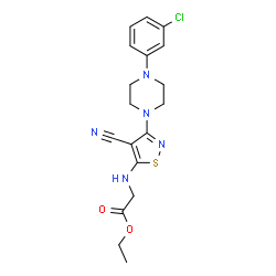 ChemSpider 2D Image | Ethyl N-{3-[4-(3-chlorophenyl)-1-piperazinyl]-4-cyano-1,2-thiazol-5-yl}glycinate | C18H20ClN5O2S