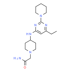 ChemSpider 2D Image | 2-(4-{[6-Ethyl-2-(1-piperidinyl)-4-pyrimidinyl]amino}-1-piperidinyl)acetamide | C18H30N6O