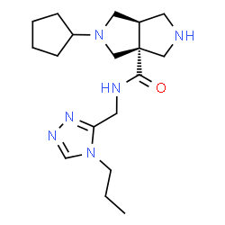 ChemSpider 2D Image | (3aR,6aR)-2-Cyclopentyl-N-[(4-propyl-4H-1,2,4-triazol-3-yl)methyl]hexahydropyrrolo[3,4-c]pyrrole-3a(1H)-carboxamide | C18H30N6O