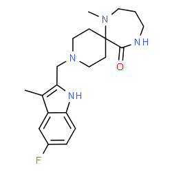 ChemSpider 2D Image | 3-[(5-Fluoro-3-methyl-1H-indol-2-yl)methyl]-7-methyl-3,7,11-triazaspiro[5.6]dodecan-12-one | C20H27FN4O